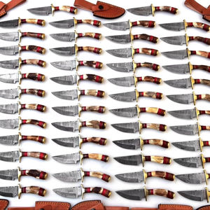 Cuchillo de caza industrial de alta calidad con hoja de acero de Damasco OEM al por mayor, con mango de cuerno de ciervo y punta de gota, para camping, bajo MOQ - Product Image 1