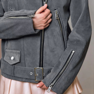 High Quality Customizable <b>Women's</b> Men's Casual Quilted <b>Suede</b> Winter <b>Jacket</b> Zipper Closure Waterproof Windproof Fleece Lined - Product Image 3