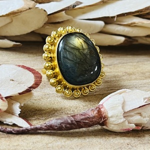 New Arrival Boho Brass Labradorite <b>Ring</b> Flower Design 18k Gold Plated <b>Ring</b> <b>Chunky</b> Statement Cock Tail Wholesale <b>Ring</b> For Women - Product Image 5