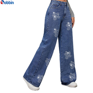Pantalon Baggy Femme Personnalisé avec Strass, Taille Haute, Style Tendance, Jean Ample Droit en Denim pour Femme, Nouvelle Collection Automne - Product Image 3