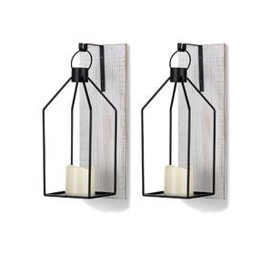 Lanterne porte-bougie en métal noir de haute qualité et lanterne porte-bougie en bois massif brun pour la décoration de la maison - Product Image 3