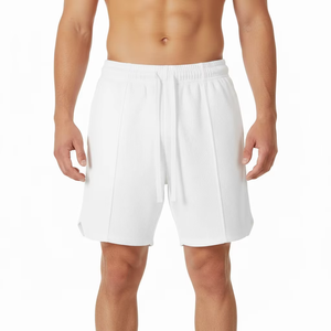 Men's White Cotton Knitted <b>Shorts</b> Mid Waist Elastic Drawstring Casual Breathable Solid Color <b>Short</b> Length - Product Image 2