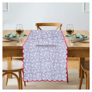 100% Pure Cotton Traditional Hand Block Print Embroidery Scallop Edge <b>Table</b> <b>Runner</b> Bohemian Style <b>Wedding</b> Restaurant - Product Image 1