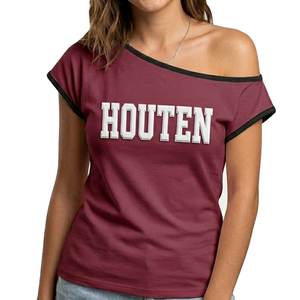 T-shirt asymétrique à épaules dénudées pour femme Georgia, en jersey de coton à manches courtes, imprimé lettres, décontracté, pour l'été - Product Image 5