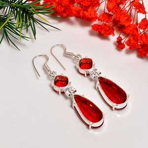 Pendientes colgantes de plata de ley con granate rojo Nikhil Gems NG-033, modernos, con certificación de tercera parte, piedra de nacimiento de enero - Product Image 4