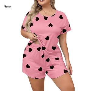 <b>Men</b> Women Printed Summer Knitted <b>Pajama</b> Shorts and Tshirt <b>Set</b> Soft Two Piece Sleepwear Casual Home Clothing Wholesale - Product Image 1