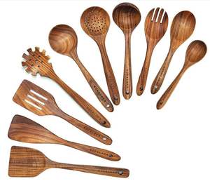 Ensemble d'ustensiles de cuisine en bois d'acacia naturel de haute qualité, 1 pièce, compatible avec les ustensiles antiadhésifs, spatules et cuillères en bois pour la cuisson - Product Image 4