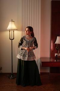 Georgette <b>Kurti</b> with Front and Back Sequence Embroidery Work Matching Plain Plazzo and Embroidered Dupatta Ethnic Women Set - Product Image 4