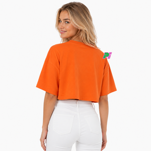 Crop top pour femme avec broderie personnalisée, col rond, manches courtes, coupe ample, t-shirt décontracté, printemps été, 100% coton, crop top d'été - Product Image 3