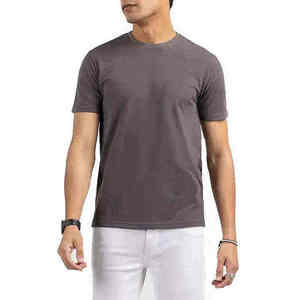 เสื้อยืดคอกลมแขนสั้นสีเทาสำหรับผู้ชาย ทรงปกติ สวมใส่สบาย ผ้าถักเนื้อเจอร์ซีย์ สีพื้น ผ้าฝ้าย 100% - Product Image 2