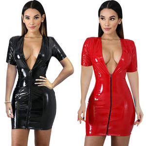 Robes Courtes Droites en Similicuir PU pour Femmes, Col Rond, Sans Manches, Moulantes, Sexy, Couleur Unie, Métallisées, Respirantes, Écologiques - Product Image 4