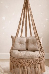 Handmade <b>Macrame</b> Swing Chair, Boho Indoor Outdoor Hanging Seat, Gift for New home - Product Image 2