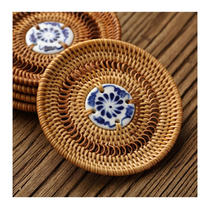 Rattan <b>Drink</b> Tea Cup Mat-Tableware Placemats <b>Coasters</b> customized design - Product Image 2