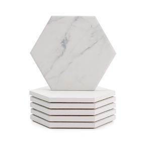 Posavasos de Cerámica Absorbentes con Patrón de Mármol Blanco y Base de Corcho para Protección de Mesa, Previenen Manchas de Agua y Derrames - Product Image 1