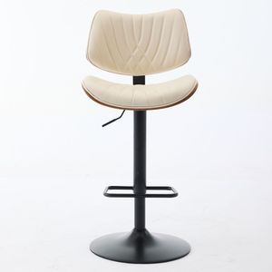 Sgabelli da Bar in Legno di Noce Curvato, Stile Moderno Mid-Century, Altezza Regolabile, Rivestimento in Pelle Nera, Girevoli a 360 Gradi - Product Image 2