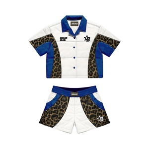 Brand Quilted <b>Jacket</b> Set Leopard Print Green White PU Unisex Casual <b>Summer</b> Short Sleeve With Button Closure - Product Image 4