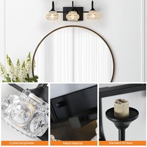 Lampada da parete retrò a 3 luci per bagno, 17 pollici, con finitura nera e paralumi in vetro cristallo - POW! - Product Image 5