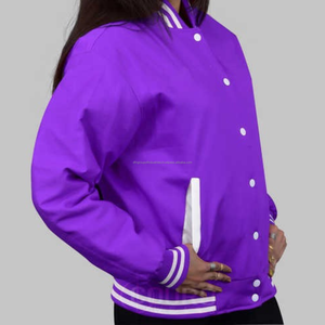 Chaquetas de béisbol con bordado de chenilla y logotipo personalizado unisex, chaqueta de sarga de algodón con cuello levantado para hombre - Product Image 6