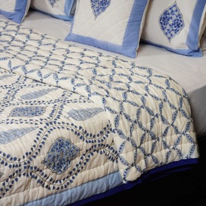 Handmade Printed Cotton <b>Quilt</b> Blue White Traditional Pattern All Season Home Decor <b>Bedding</b> Set - Product Image 3
