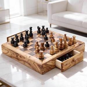 Juego de Ajedrez de Madera Pulida Ecológico y Minimalista Moderno, Hecho a Mano, Artesanía en Madera, Decoración para Interiores, Jardín y Hogar - Product Image 5