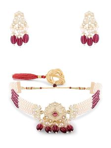 Conjunto de Joyería Kundan Chapado en Oro con Cuentas Verdes, Cristales Blancos, Diseño Floral, Collar y Anillo Étnicos para Boda, para Mujer - Product Image 5