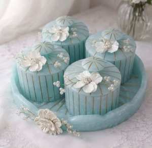 Teal Resin Food <b>Storage</b> <b>Containers</b> Jar Set 4 Cylinder Airtight <b>Stackable</b> With Floral Design For Kitchen Wedding Use - Product Image 1