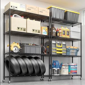 Scaffali Metallici Resistenti per Stoccaggio, Unità con Ripiani in Filo Metallico da 117 cm di Larghezza, Capacità 363 kg, Certificati NSF, con Ruote Regolabili per Garage - Product Image 6