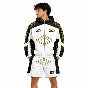 Ensemble court coupe-vent en nylon tendance avec empiècements contrastants pour homme, léger, à capuche, OEM, marque privée, fournisseur de sweats sportifs - Product Image 1