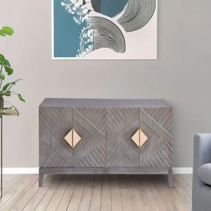 Modern Luxury Solid Wood <b>Sideboard</b> with Geometric Pattern and Brass Handles for Dining and Living Room Furniture - Product Image 3