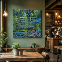 Peinture murale acrylique style impressionniste peinte à la main, feuilles de lotus d'été au bord du lac, belles images pour décorations suspendues