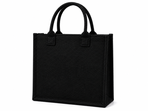 Sac fourre-tout en jute laminé noir AMANI, imprimé arbre, écologique, réutilisable, avec poche zippée en corde, vente en gros pour exposition - Product Image 3