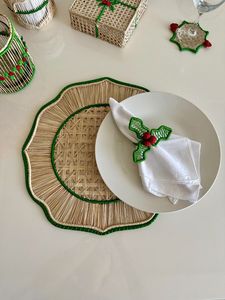 Designer Handcrafted Iraca Palm <b>Christmas</b> <b>Table</b> <b>Mat</b> Elegant Woven Straw Crimson Charger Eco Friendly Holiday Dinner Decoration - Product Image 4