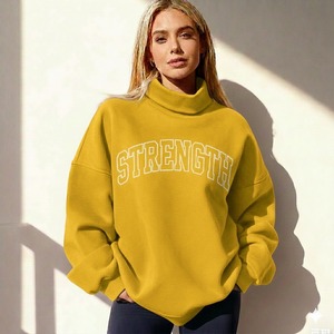 Sudadera Oversize de Cuello Alto para Mujer con Estampado de Letras, Tejida en Algodón, Estilo Otoñal - Product Image 2