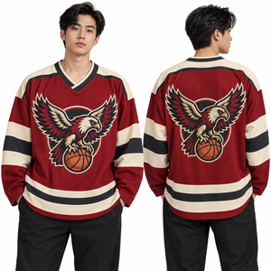 Camiseta de hockey sobre hielo con cordones, 100% poliéster, cuello tradicional, costuras reforzadas OEM, ropa deportiva, uniformes de liga, calcetines a juego - Product Image 1