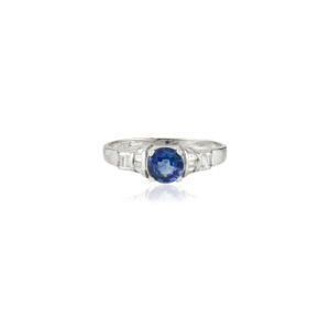 Anillo Apilable de Oro Blanco Puro de 14K con Zafiro Azul Natural y Diamantes, Diseño Único, Buen Precio, Joyería Clásica para Uso Diario - Product Image 1