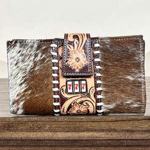 Designer Pattern Women's Hand Tooled Genuine Cowhide Leather Large Capacity <b>Wallet</b> Multiple Card Slots Long Coin Purse Clutch - Product Image 4