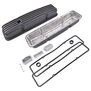 Black Aluminum Short Valve Covers Engine System Gaskets for 1958-1986 SBC Models 283 302 305 327 350 400 - Product Image 2