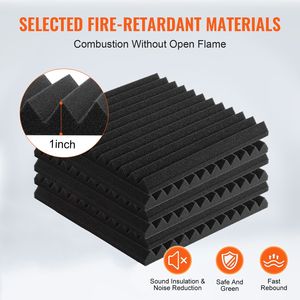 Panneaux acoustiques en mousse, lot de 80, 12x12x1 pouces, panneaux muraux insonorisants haute densité, résistants au feu, amortissement du son - Product Image 3