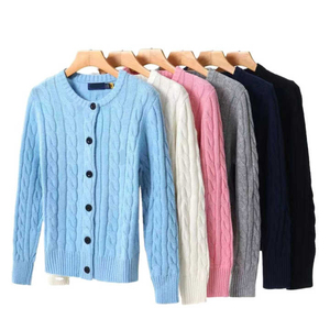 Women's Pink Cable Knit Cardigan Crew Neck Full Sleeve Casual Autumn Anti-Pilling 100% Acrylic Hand Knitted Single Breasted - Product Image 3