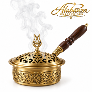 ALABANZA ENTERPRISES Brûleur d'encens Bakhoor de luxe en cuivre et laiton avec poignée en bois, aromatique indien, écologique, pour la maison, l'hôtel, le Ramadan - Product Image 3