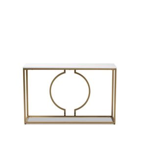 Mesa Consola de Diseño Moderno y Lujoso con Marco Circular de Metal Dorado y Superficie Blanca para Sala de Estar y Uso en Hoteles - Product Image 4