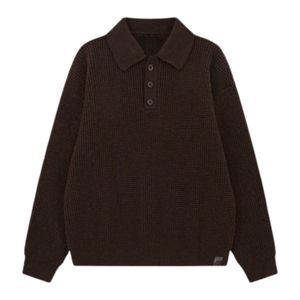 Suéter Polo de Manga Larga para Hombre, Tejido Waffle, Color Marrón, Cuello con Botones, Estilo Casual, Mezcla de Algodón con Textura Suave, OEM Personalizado - Product Image 1