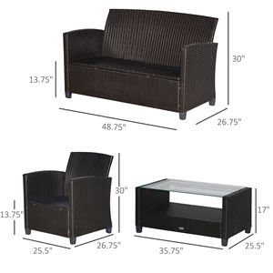 Set di Mobili da Giardino in Rattan Blu 4 Pezzi, Tavolo e Sedie per Conversazione all'Aperto - Product Image 3