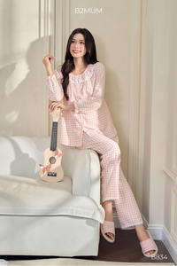 เสื้อคลุมท้องสำหรับนอนหลับ รุ่น B2 MUM B834 แขนยาว คอระบาย แต่งลูกไม้ ระบายอากาศได้ดี ผ้าลินินผสมสแปนเด็กซ์/โพลีเอสเตอร์ ยืดหยุ่น เป็นมิตรต่อสิ่งแวดล้อม - Product Image 5