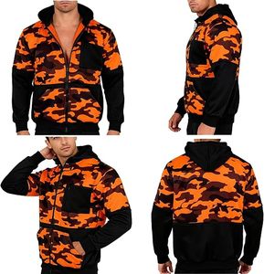 Sudaderas con capucha personalizadas de camuflaje naranja brillante con cremallera, sudaderas de forro polar grueso para caza, fabricante de ropa para exteriores OEM ODM - Product Image 2