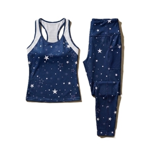 Ensemble de sport 2 pièces pour femme, taille oversize, débardeur imprimé et leggings longs avec poches, respirant, en spandex et polyester - Product Image 4