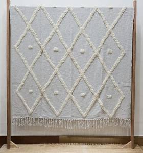 100% Cotton Tufted White <b>Throw</b> <b>Blanket</b> Handmade Boho Textured Sofa Couch Decorative <b>Throw</b> - Product Image 3