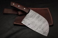Pisau Dapur Baja Damaskus Buatan Tangan dengan Gagang Kayu Rosewood dan Sarung Kulit, Pisau Pemotong Daging Khusus untuk Tukang Daging, OEM
