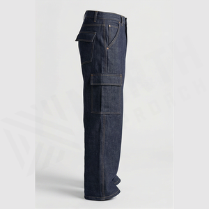 Pantalones Cargo de Mezclilla para Hombre, Cintura Alta, Lavado Oscuro, Corte Holgado, Estilo Utilitario, Jeans Casuales de Otoño - Product Image 3