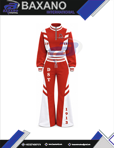 Delta |   Sigma |   Ensemble de survêtement rouge et blanc pour femmes Theta Sorority, manches longues, demi-zip, cordon de serrage, jogging, tenue décontractée sportive - Product Image 4